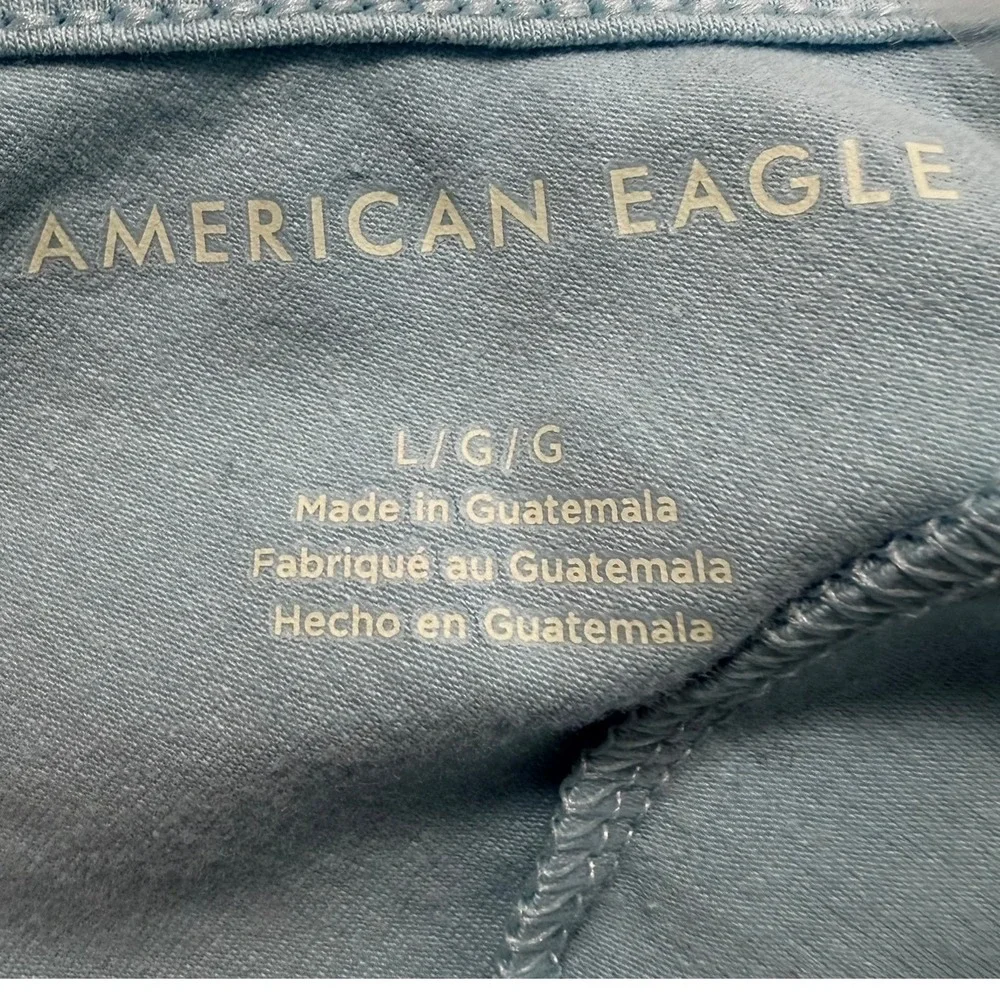 American Eagle Halter Crop Top Women L Blue NEW O-Ring Ruched Tie Front 5703-400
